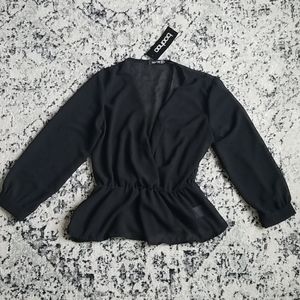 NWT Cropped Wrap Style Sheer Peplum Blouse